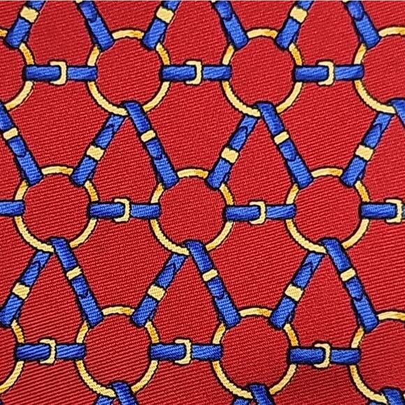 Burberrys Geometric Tie Mens Red Silk Made in Italy Designer Dapper 57" - Picture 6 of 6